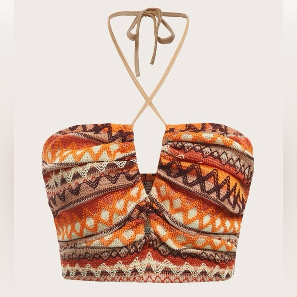 SHEIN Chevron Pattern Crop Halter Top